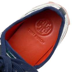 Pre Owned Tory Burch White/Black Snakeskin Embossed Leather And Leather Low Top Sneakers Size 39