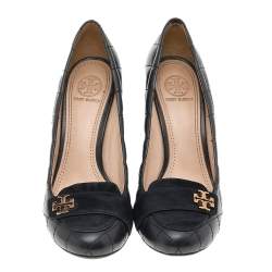 Pre Owned حذاء كعب عالي توري برش كعب روكي ليلا سويدي وجلد مبطن أسود مقاس 37.5