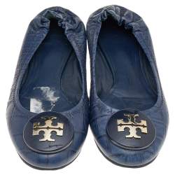 Pre Owned Tory Burch Blue Leather Ballet Flats Size 36.5