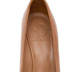 Tory Burch Brown Leather Sally Wedge Pumps Size 38