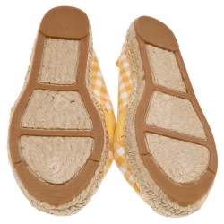 Tory Burch Yellow/White Gingham Fabric And Canvas Espadrille Flats Size 37.5