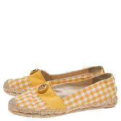 Tory Burch Yellow/White Gingham Fabric And Canvas Espadrille Flats Size 37.5