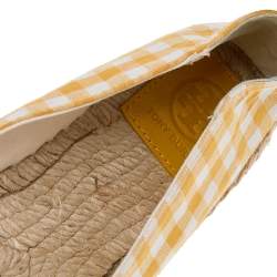 Tory Burch Yellow/White Gingham Fabric And Canvas Espadrille Flats Size 37.5