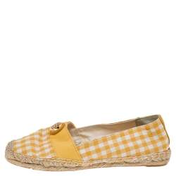 Tory Burch Yellow/White Gingham Fabric And Canvas Espadrille Flats Size 37.5
