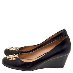 مملوكة مسبقًا حذاء كعب عالي توري برش جلد أسود بالشعار كعب روكي مقاس 38