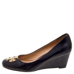 مملوكة مسبقًا حذاء كعب عالي توري برش جلد أسود بالشعار كعب روكي مقاس 38