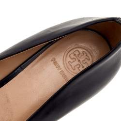 مملوكة مسبقًا حذاء كعب عالي توري برش جلد أسود بالشعار كعب روكي مقاس 38