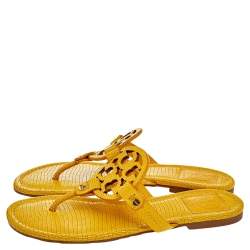 Pre Owned Tory Burch Yellow Leather Thong Flat Sandals Size 37.5
