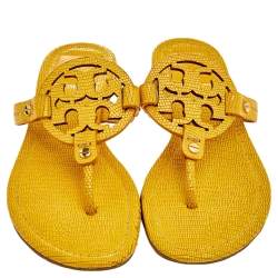 Pre Owned Tory Burch Yellow Leather Thong Flat Sandals Size 37.5