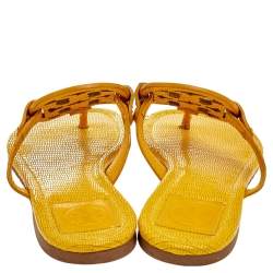 Pre Owned Tory Burch Yellow Leather Thong Flat Sandals Size 37.5
