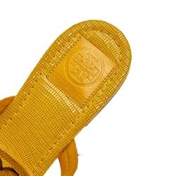 Pre Owned Tory Burch Yellow Leather Thong Flat Sandals Size 37.5