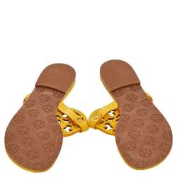 Pre Owned Tory Burch Yellow Leather Thong Flat Sandals Size 37.5