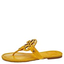Pre Owned Tory Burch Yellow Leather Thong Flat Sandals Size 37.5