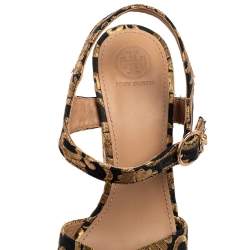 Pre Owned Tory Burch Black/Gold Brocade Fabric Loretta Sandals Size 38.5