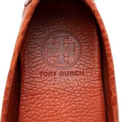 Pre Owned Tory Burch Orange Croc Embossed Leather Driver Loafers Size 39