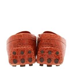 Pre Owned Tory Burch Orange Croc Embossed Leather Driver Loafers Size 39