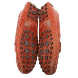 Pre Owned Tory Burch Orange Croc Embossed Leather Driver Loafers Size 39