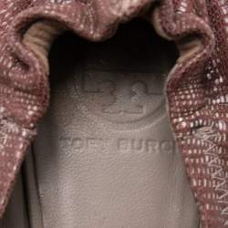 Pre Owned حذاء باليرينا فلات توري برش ميني سويدي مقوى بنفسجي داكن مجعد مقاس 39