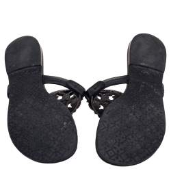 Pre Owned Tory Burch Black/Blue Leather Miller Flat Thong Sandals Size 35