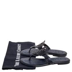 Pre Owned Tory Burch Black/Blue Leather Miller Flat Thong Sandals Size 35