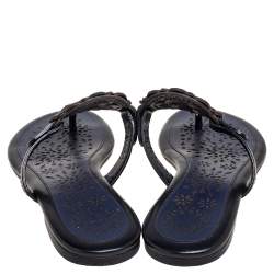 Pre Owned Tory Burch Black/Blue Leather Miller Flat Thong Sandals Size 35