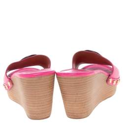 مملوكة مسبقًا Tory Burch Pink Leather Patty Wedge Slide Sandals Size 37.5