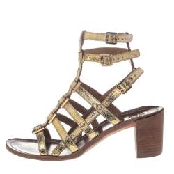 Pre Owned Tory Burch Gold Leather Gladiator Sandals Size 37.5