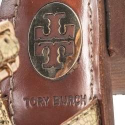 Pre Owned Tory Burch Gold Leather Gladiator Sandals Size 37.5