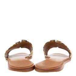 مملوكة مسبقًا حذاء فلات سلايد توري برش كارمن جلد ورافيا مجعد متعدد الألوان مقاس 38.5