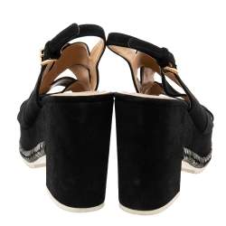 Pre Owned Tory Burch Black Suede  Espadrille Platform Ankle Strap Sandals Size 39