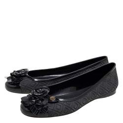 مملوكة مسبقًا Tory Burch Black Jelly Blossom Ballet Flats Size 39.5
