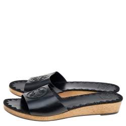 Pre Owned Tory Burch Black Leather Aerin Slide Sandals Size 39.5