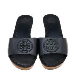 Pre Owned Tory Burch Black Leather Aerin Slide Sandals Size 39.5