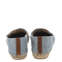 Pre Owned Tory Burch Blue/Brown Canvas And Leather Lonnie Espadrille Flats Size 39.5