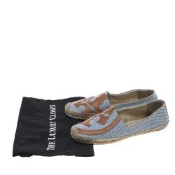 Pre Owned Tory Burch Blue/Brown Canvas And Leather Lonnie Espadrille Flats Size 39.5