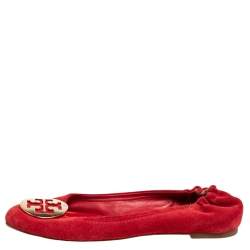 Pre Owned Tory Burch Red Suede Minnie Scrunch Ballet Flats Size 39