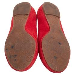 Pre Owned Tory Burch Red Suede Minnie Scrunch Ballet Flats Size 39