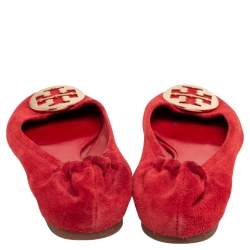Pre Owned Tory Burch Red Suede Minnie Scrunch Ballet Flats Size 39