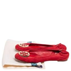 Pre Owned Tory Burch Red Suede Minnie Scrunch Ballet Flats Size 39
