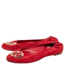Pre Owned Tory Burch Red Suede Minnie Scrunch Ballet Flats Size 39