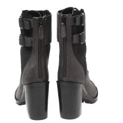 Pre Owned Tory Burch Black Leather Broome Combat Boots Size 37.5