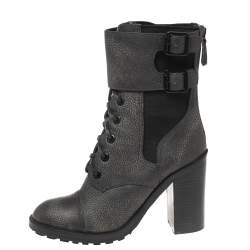 Pre Owned Tory Burch Black Leather Broome Combat Boots Size 37.5