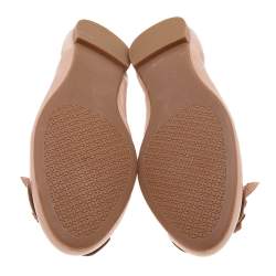 Pre Owned Tory Burch Beige Leather Flower Scrunch Ballet Flats Size 38