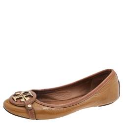 Tory Burch Brown Patent Leather Reva Ballet Flats Size 36