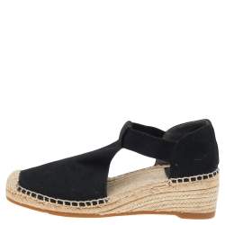 Pre Owned Tory Burch Black Jute Espadrille Flats Size 37.5