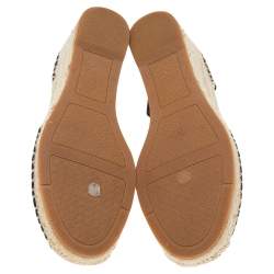 Pre Owned Tory Burch Black Jute Espadrille Flats Size 37.5