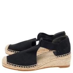 Pre Owned Tory Burch Black Jute Espadrille Flats Size 37.5