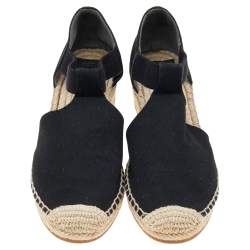 Pre Owned Tory Burch Black Jute Espadrille Flats Size 37.5