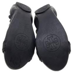 Pre Owned Tory Burch Black Leather Slip on Flats Size 39