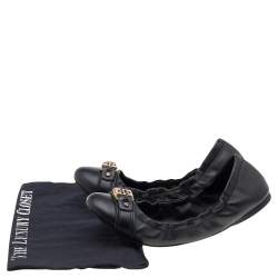 Pre Owned Tory Burch Black Leather Slip on Flats Size 39